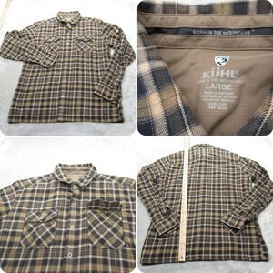 Kuhl Dillingr FlannelMens Large Brown Plaid Long‎ Sleeve Loop Collar Shirt Soft